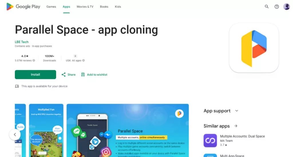 اپلیکیشن Parallel Space