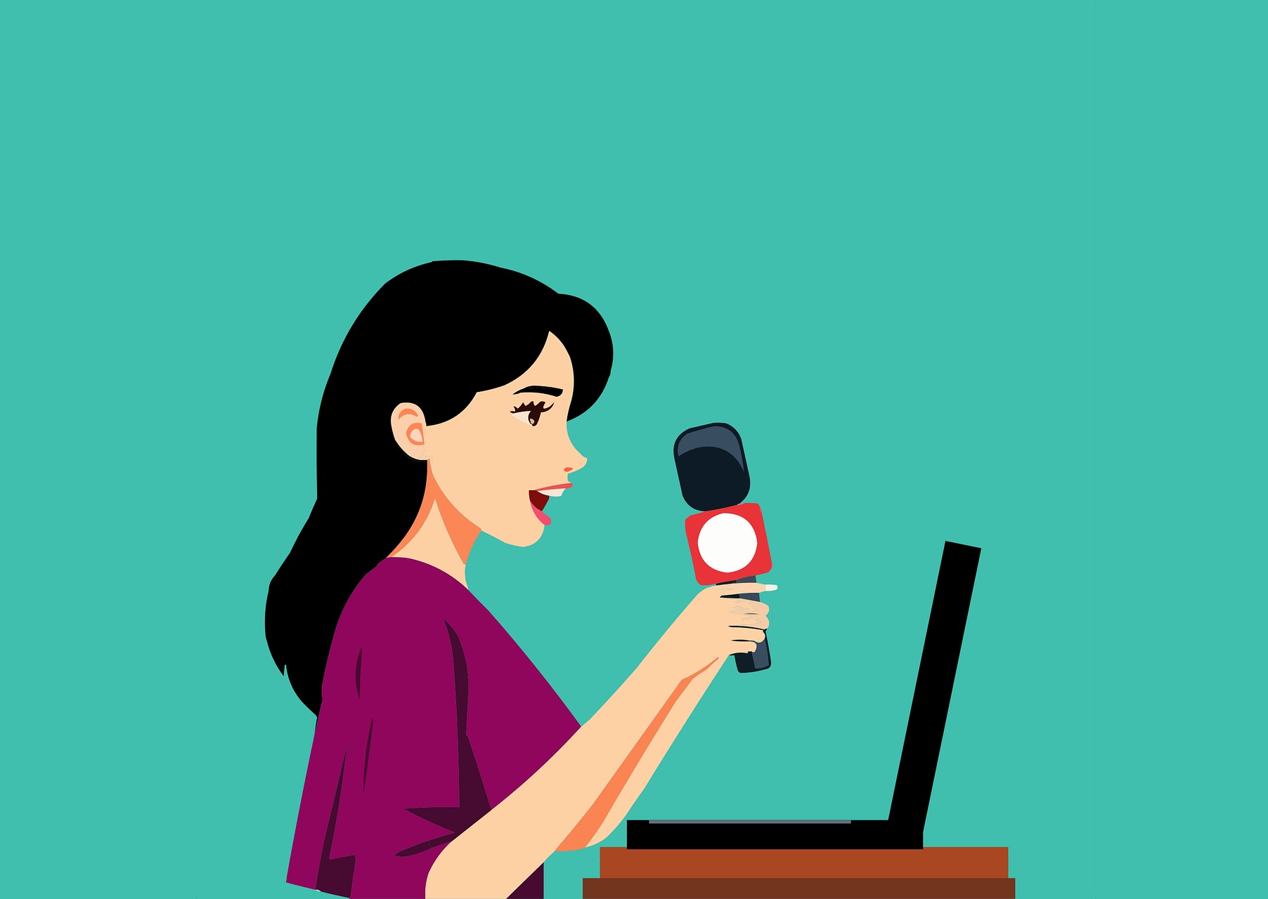 چطور با مطمعن به نفس سخن بزنیم؟_به رنگ صبح 45 صحبت کردن دختر کارتونی با میکروفن و لپتاپ جلو